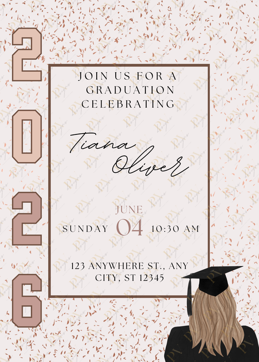 Blush & Bronze Minimal Grad – Graduation Invitation Template | Edit in Canva