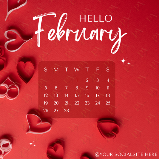 Hello February – Valentine Aesthetic Social Media Calendar Template (Canva Editable)