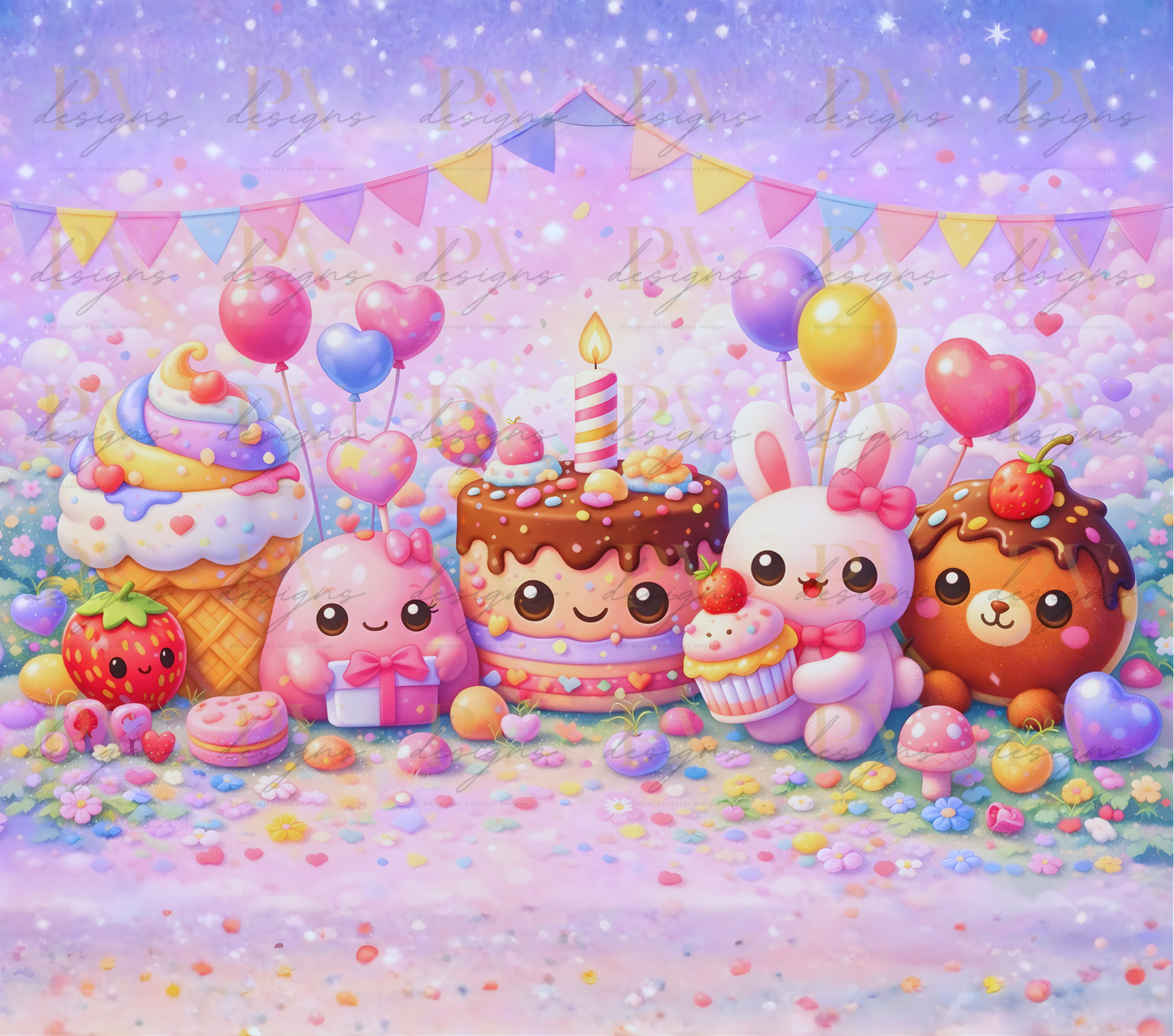 Kawaii dessert party – 20oz Tumbler Wrap PNG