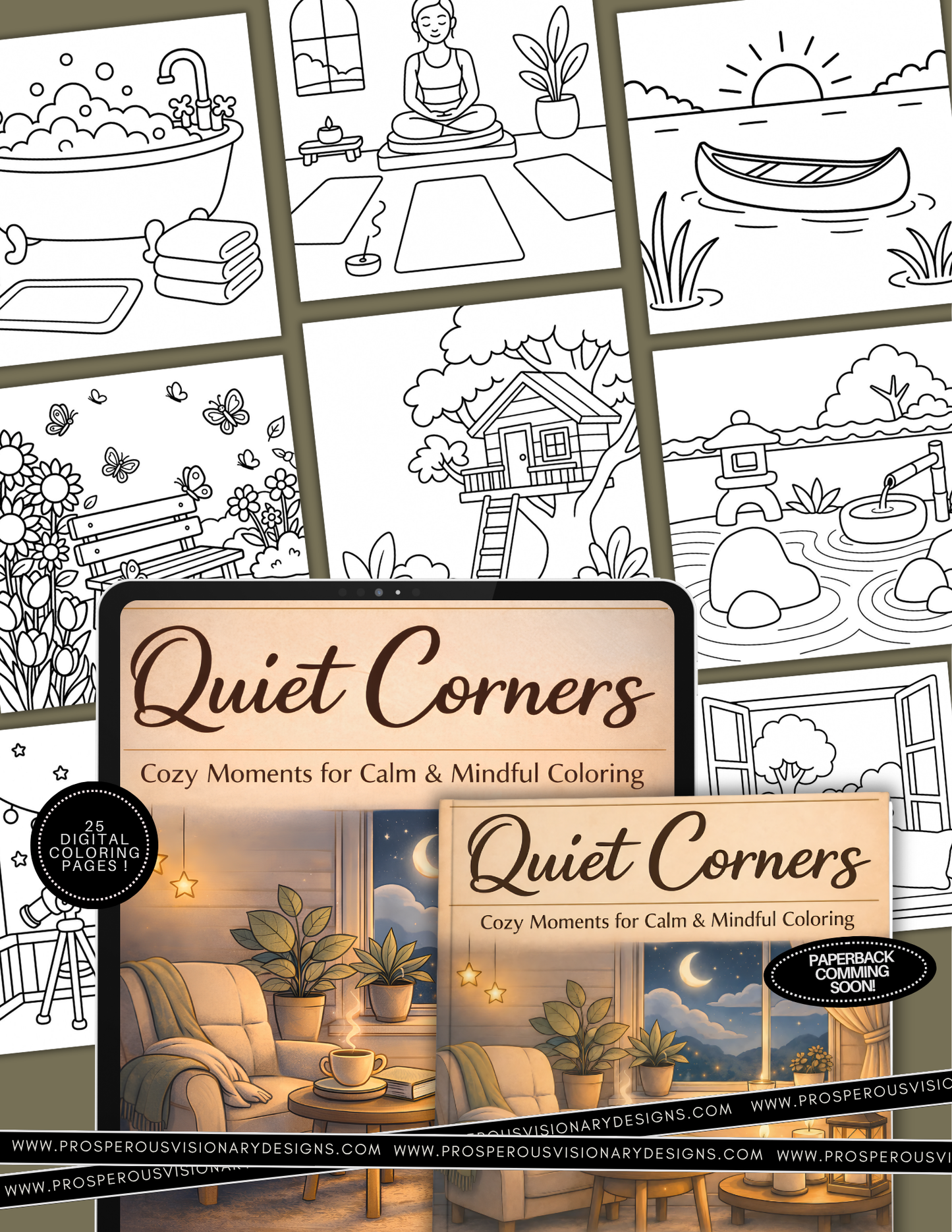 Quiet Corners: Cozy Mindful Spaces Coloring Book