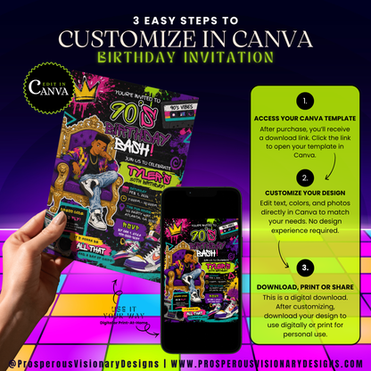 Fresh Vibes 90s Birthday Invitation | Editable Canva Template