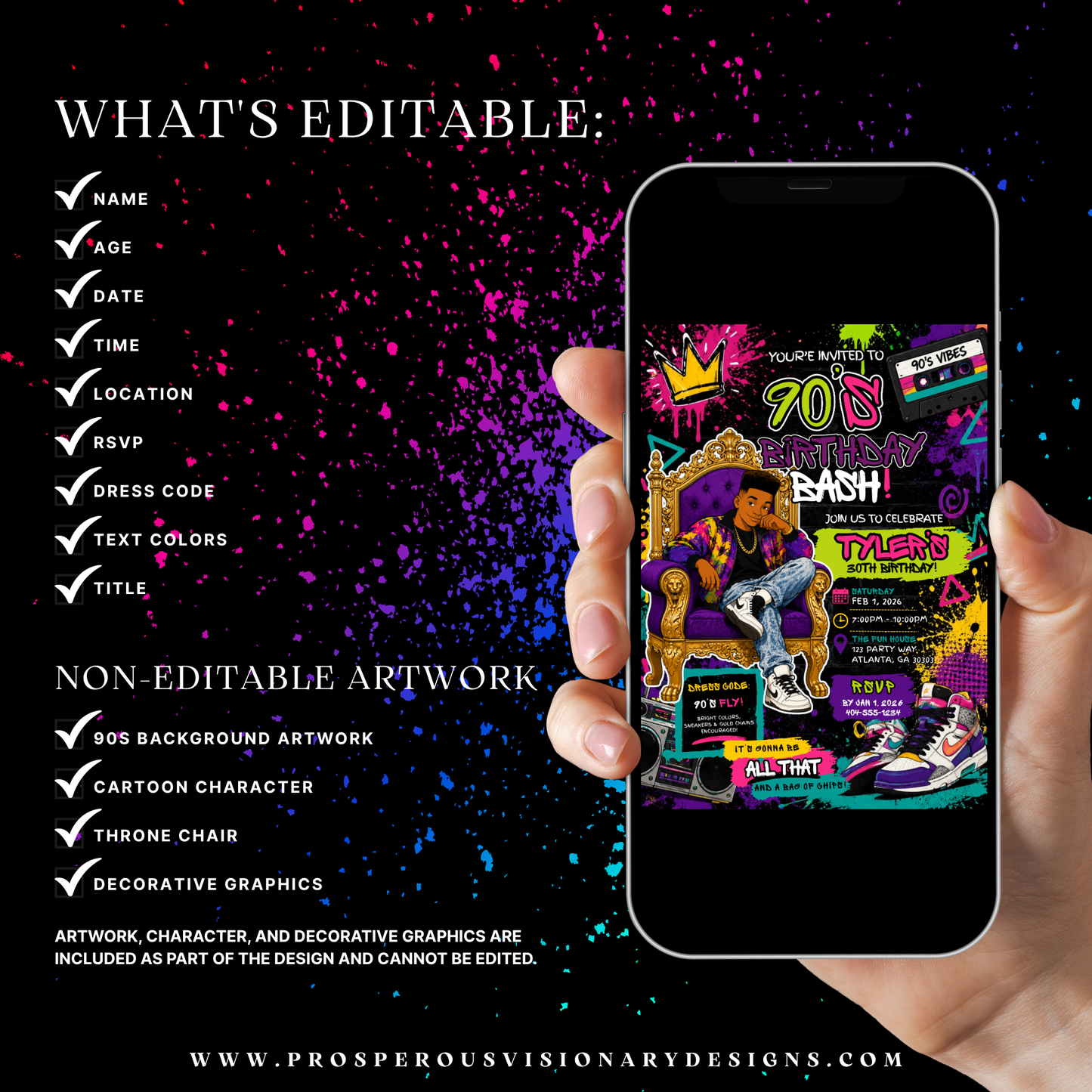Fresh Vibes 90s Birthday Invitation | Editable Canva Template