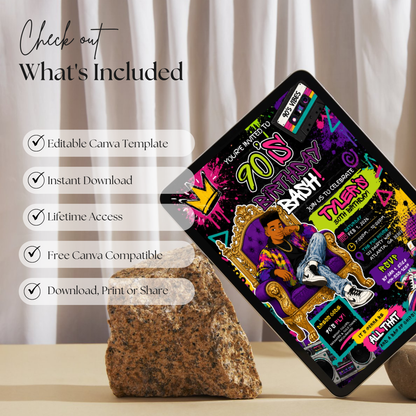 Fresh Vibes 90s Birthday Invitation | Editable Canva Template