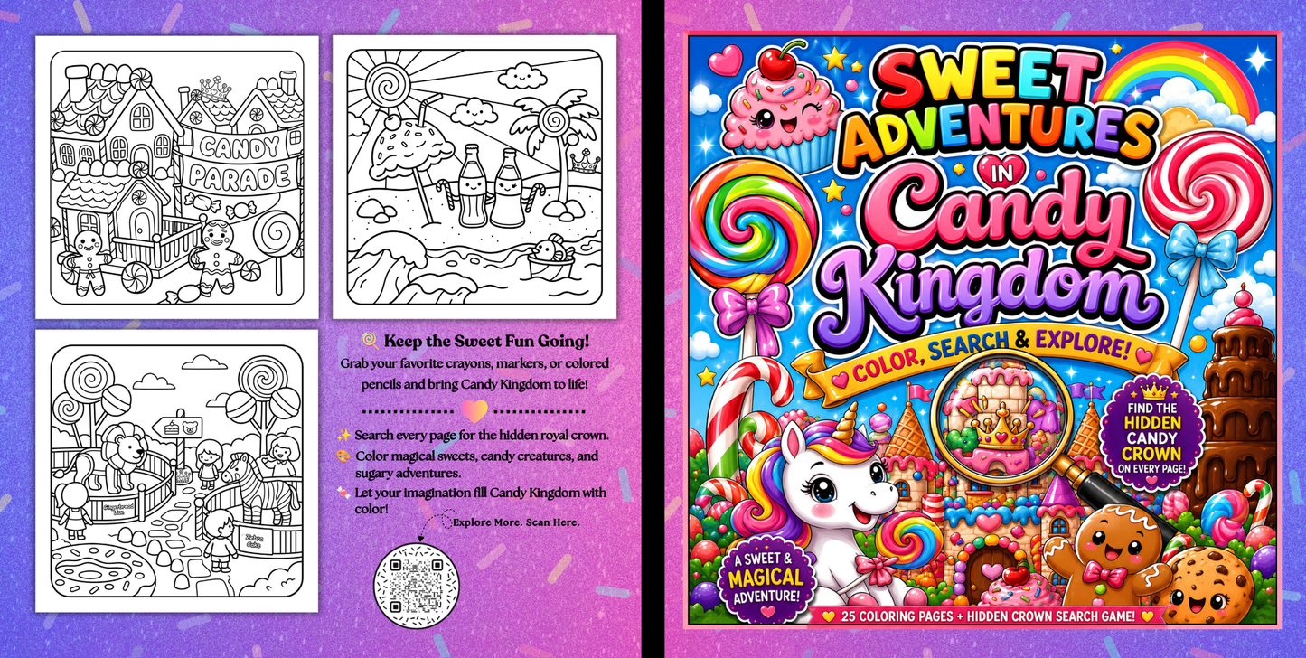 Sweet Adventures in Candy Kingdom | Hidden Crown Search Game | Kids Coloring Book