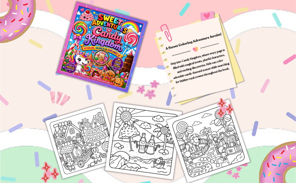 Sweet Adventures in Candy Kingdom | Hidden Crown Search Game | Kids Coloring Book