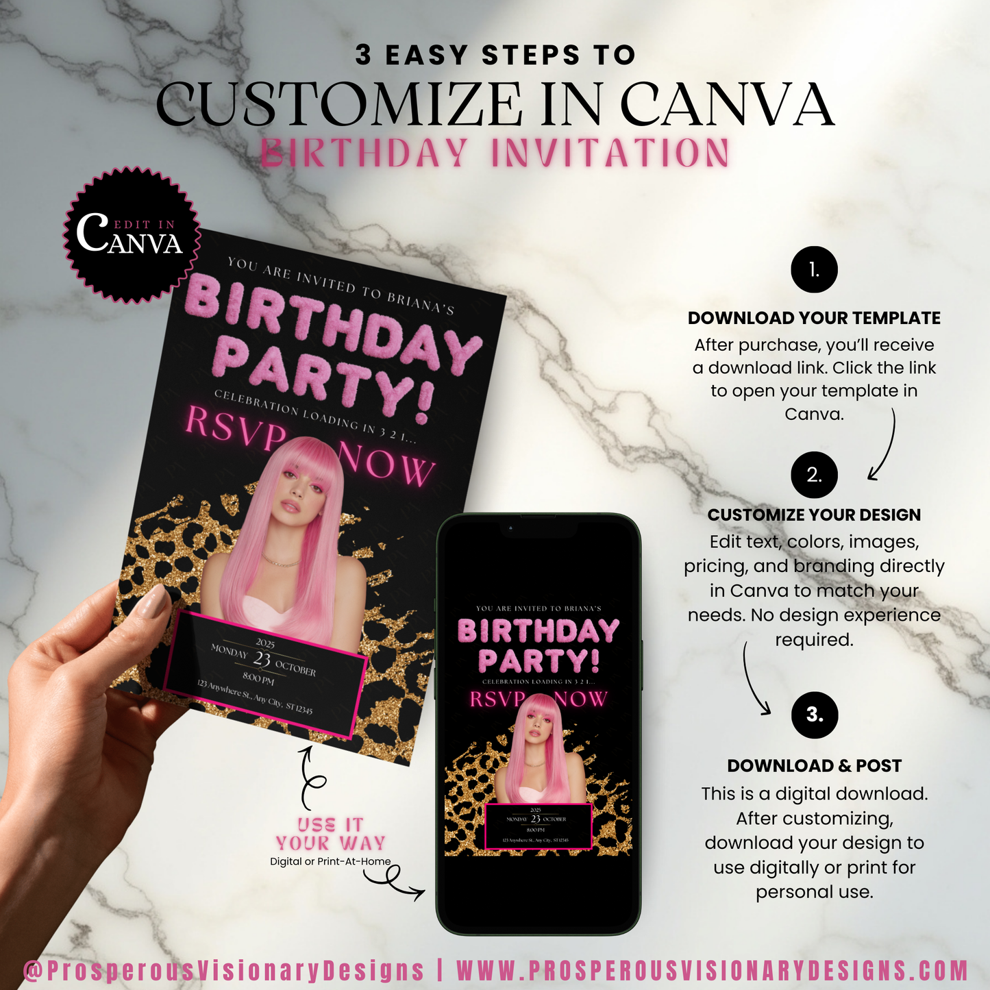Glam Birthday Invitation Template | Edit in Canva