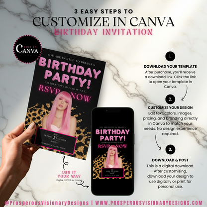 Glam Birthday Invitation Template | Edit in Canva