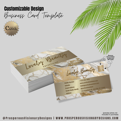 Luxury Marble Gold Business Card Template – Editable in Canva | QR Code Place holder