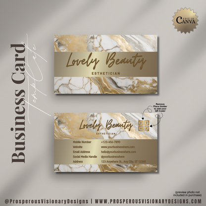 Luxury Marble Gold Business Card Template – Editable in Canva | QR Code Place holder