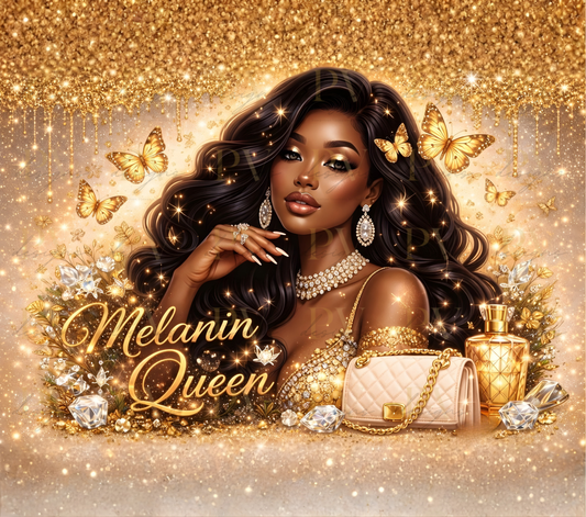 Golden Melanin Majesty – 20oz Tumbler Wrap PNG