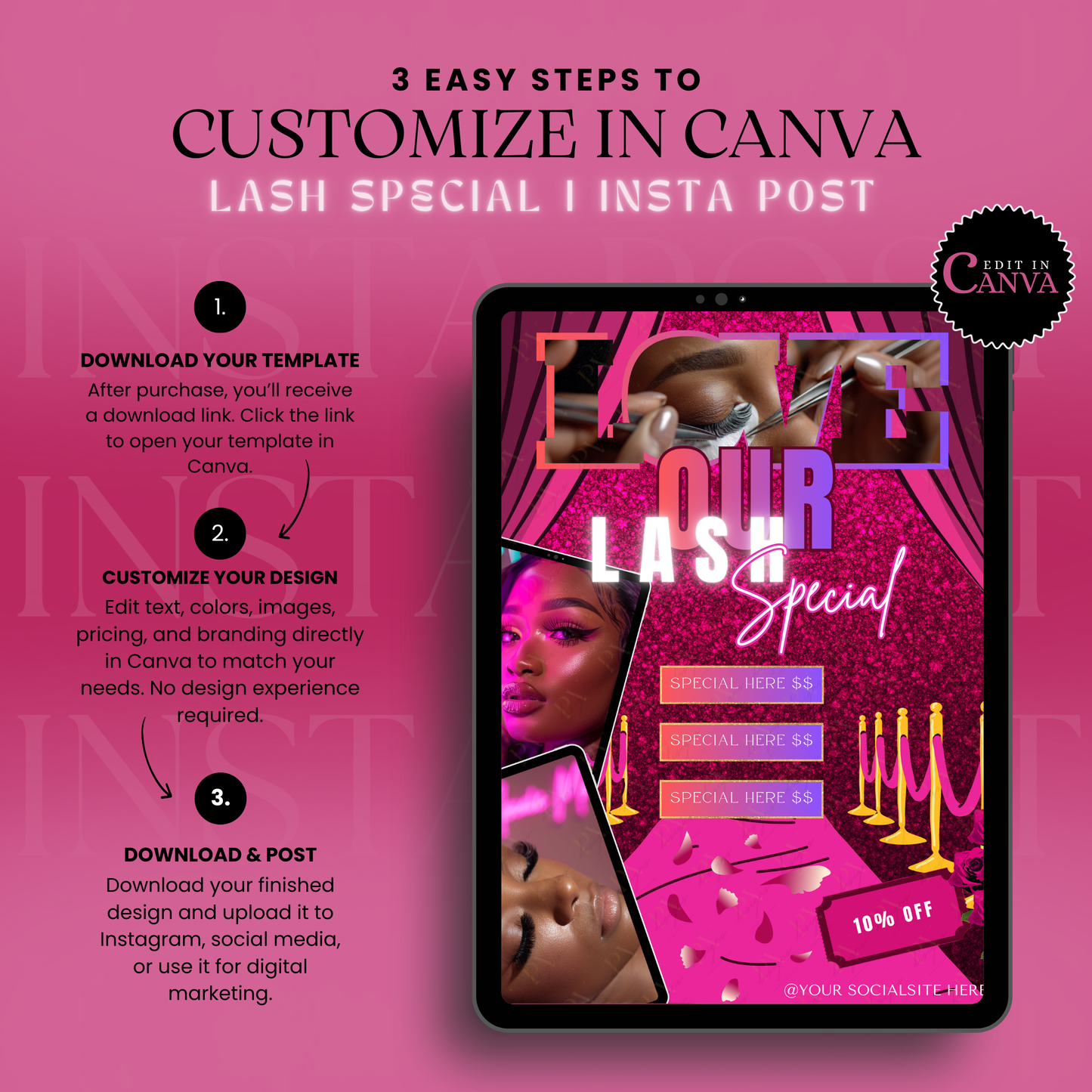 Luxury Lash Promo Instagram Template | Canva Editable