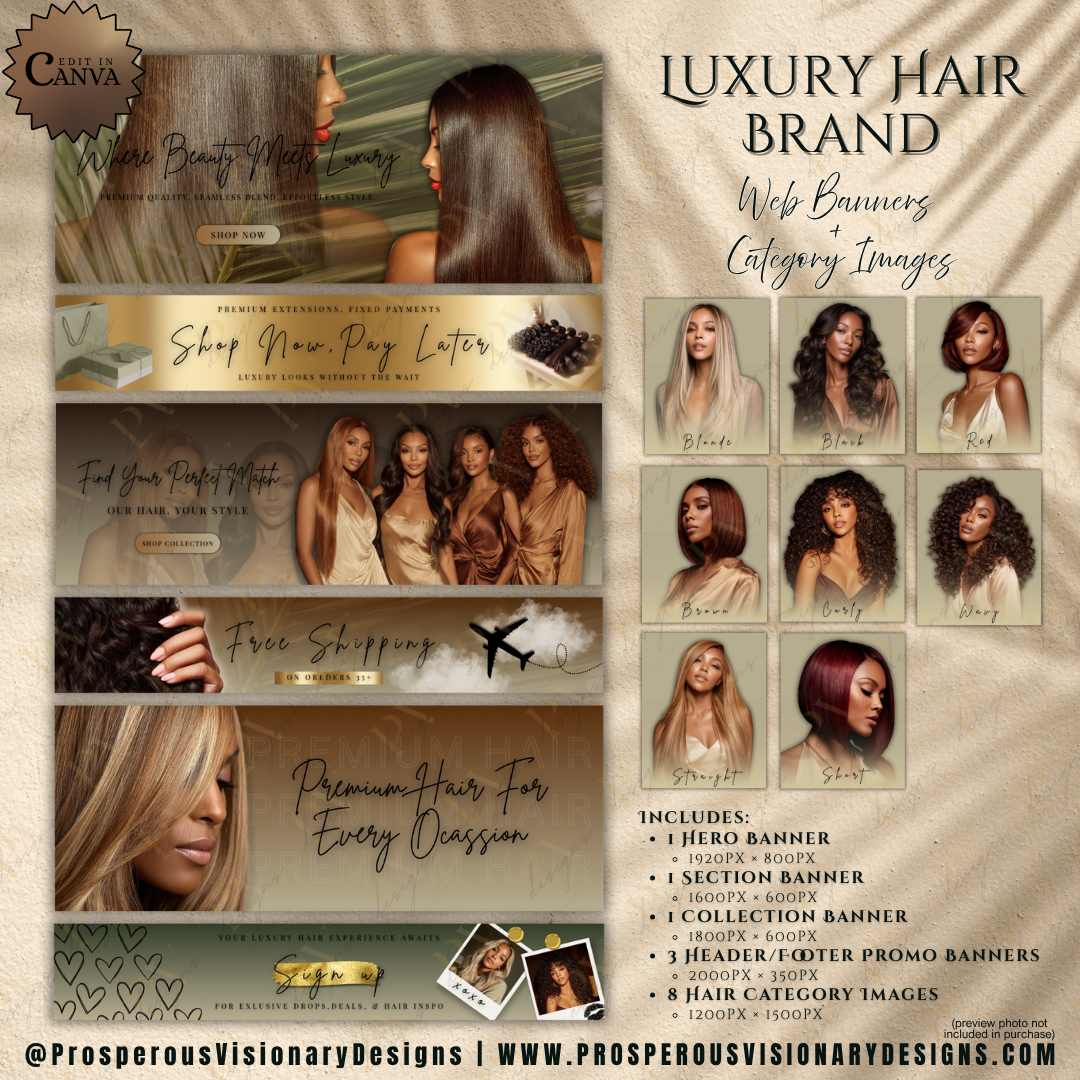 Luxury Hair Website Banner & Category Image Bundle Vol. 1