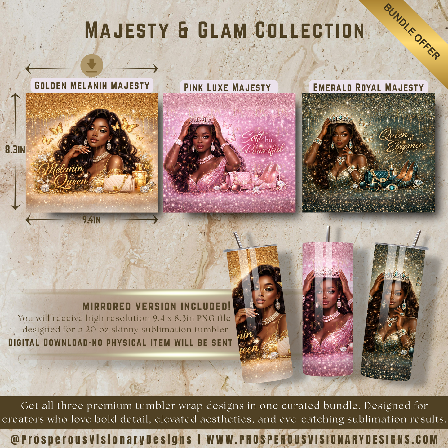 Majesty & Glam Collection – 20oz Tumbler Wrap Bundle (3 PNG Files)