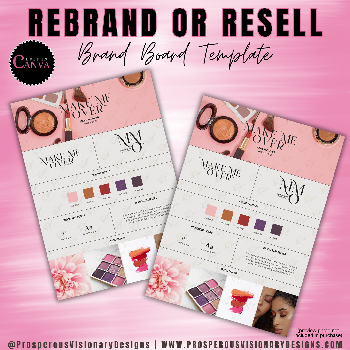 Make Me Over – Beauty Brand Board Template (Editable in Canva)