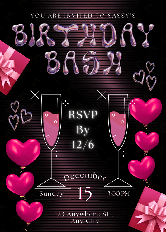 Pink & Metallic Luxe Birthday Invitation Template | Edit in Canva
