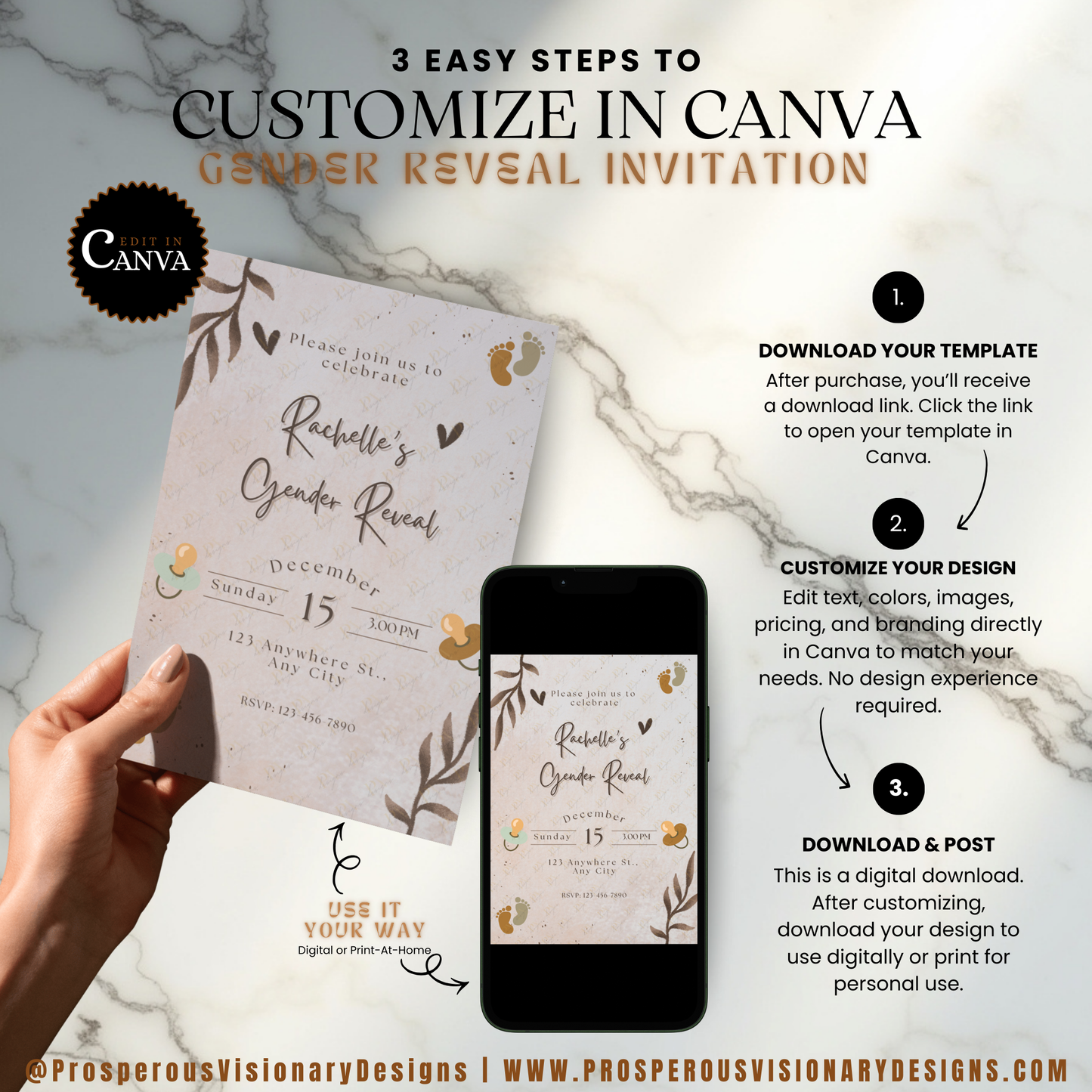 Soft Neutrals Gender Reveal Invitation Template | Editable in Canva