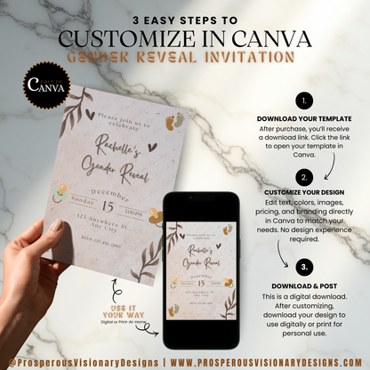 Soft Neutrals Gender Reveal Invitation Template | Editable in Canva