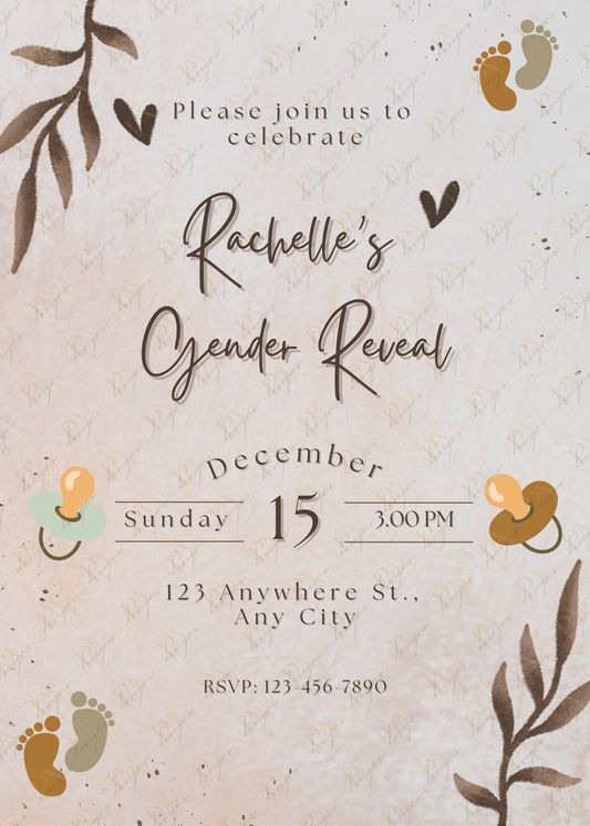 Soft Neutrals Gender Reveal Invitation Template | Editable in Canva