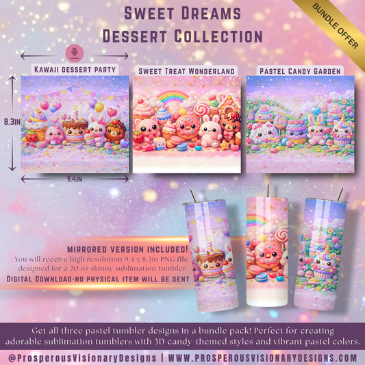 Sweet Dreams Dessert Collection – 20oz Tumbler Wrap Bundle (3 PNG Files)